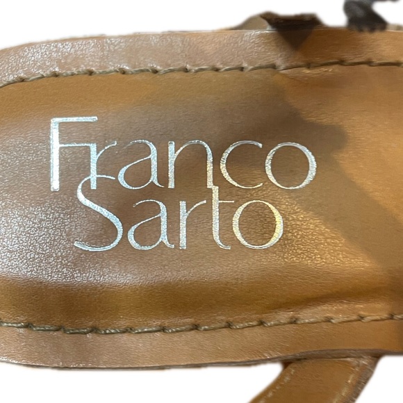 FRANCO SARTO CLINTON TAUPE SLING BACK PLATFORM CORK WEDGE LEATHER SUEDE CUTOUT - Picture 2 of 8